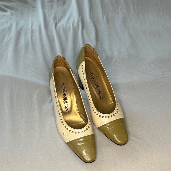 Yves Saint Laurent Two-Tone Heels - Cream and Olive - Picture 1 of 5